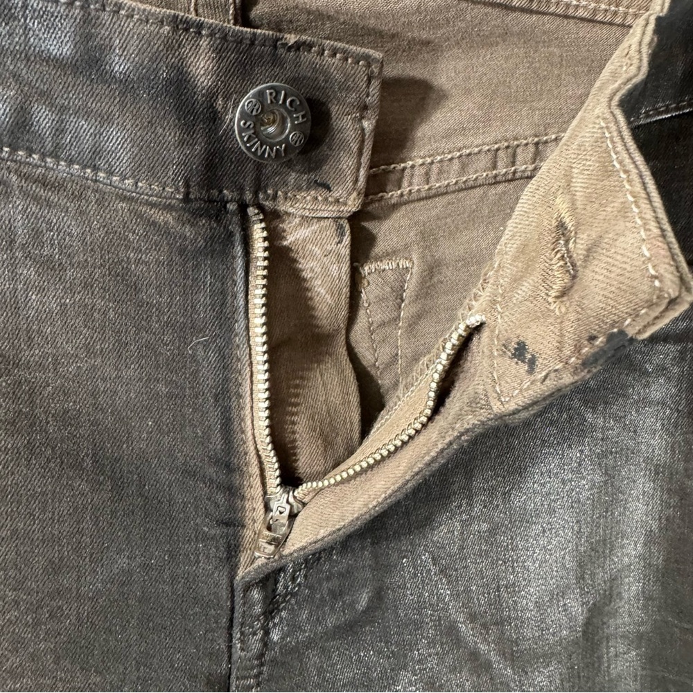 Rich & Skinny jeans brown croc print waxed coated jeans NWT - Picture 3 of 13
